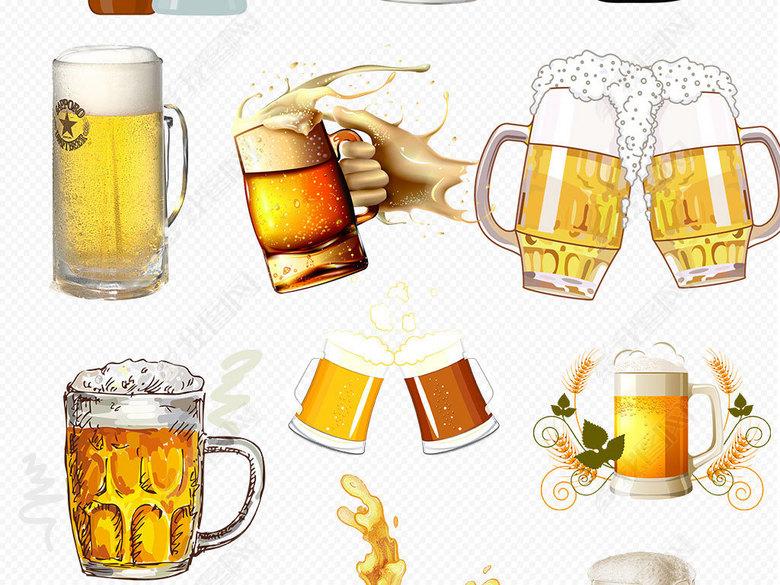 啤酒啤酒桶啤酒杯冰镇啤酒酒水PNG素材图片