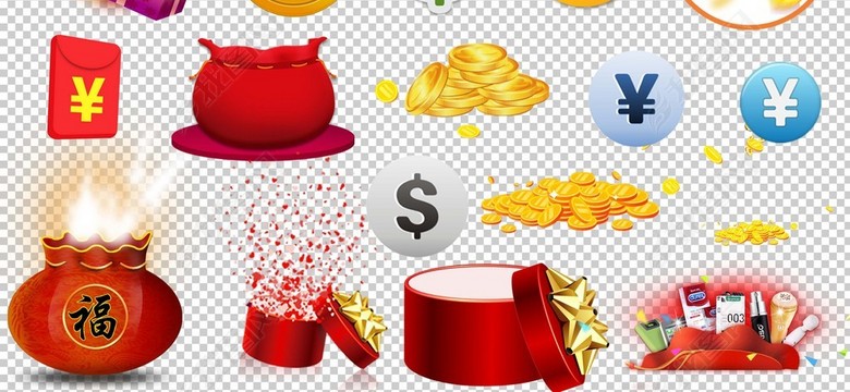 0193红包福袋聚宝袋金币抢红包礼盒各种免抠