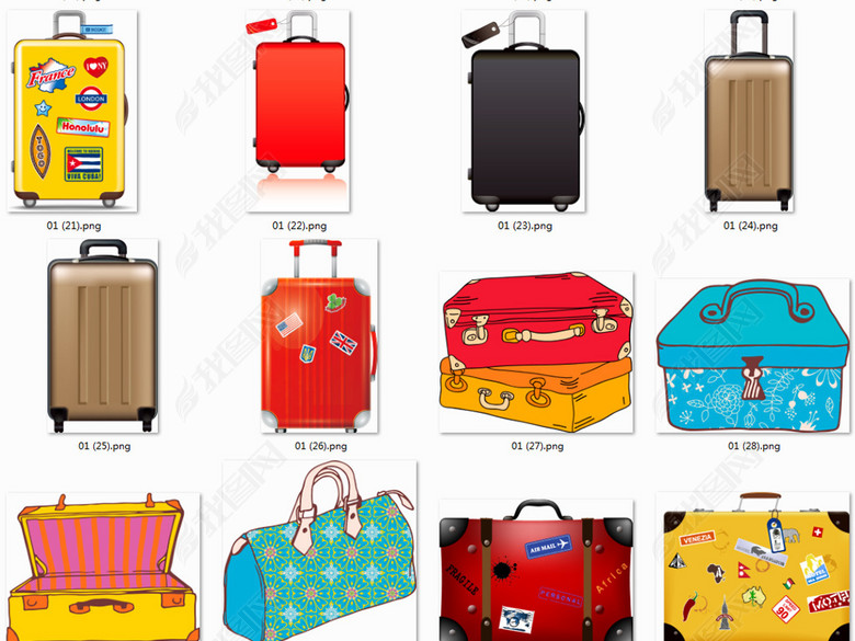 卡通手绘行李箱背包矢量设计素材