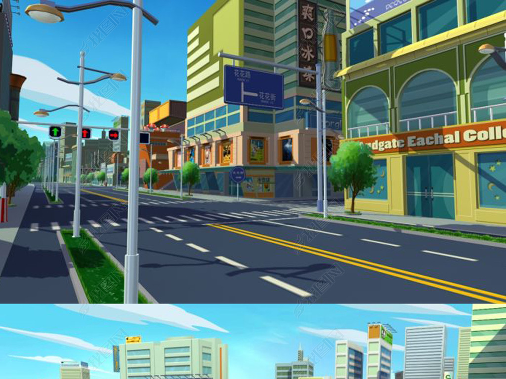 动画片卡通商业街道街景医院3d模型