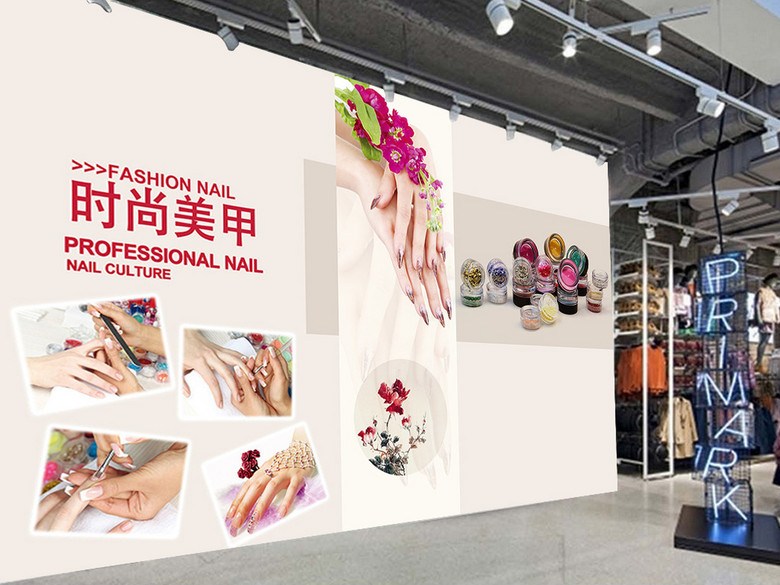 时尚美甲美容院化妆店工装背景墙壁画(图片编