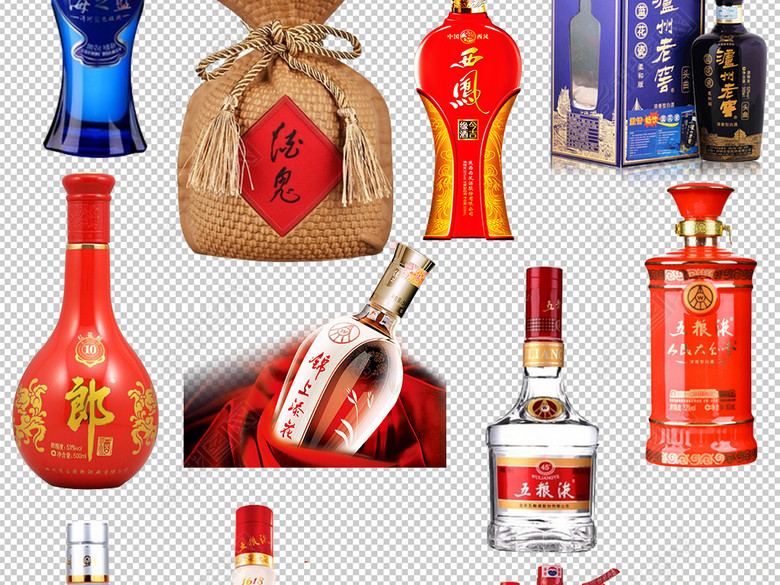 五粮液白酒茅台酒泸州免扣PNG背景素材图片