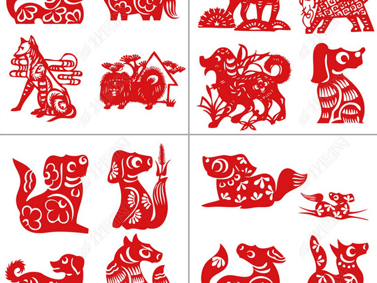 2018狗年新年剪纸背景窗花装饰矢量设计素材