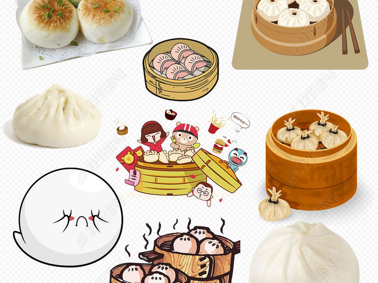 卡通包子小笼包美食海报PNG元素图片下载pn