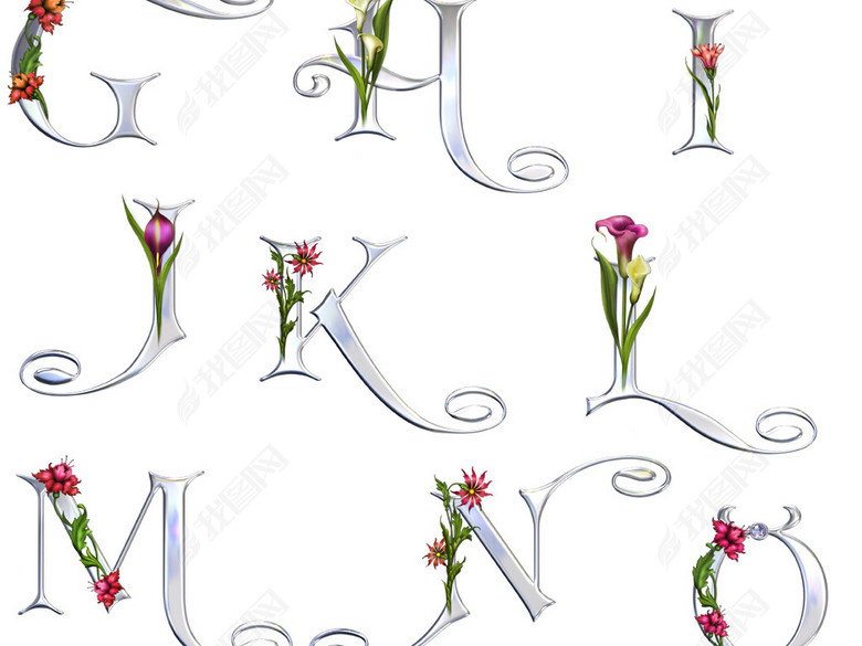 欧美复古风vintage银色花藤缠绕装饰英文艺术