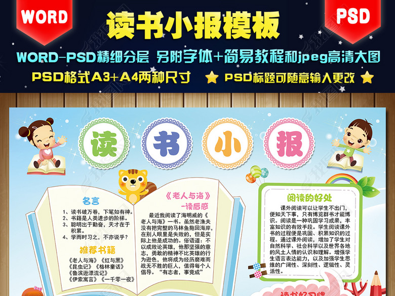 读书小报亲子阅读心得word手抄报模板图片下