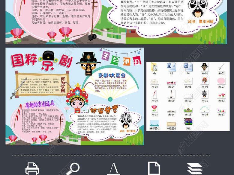 简单卡通国粹京剧戏曲手抄报小报花边模板图片