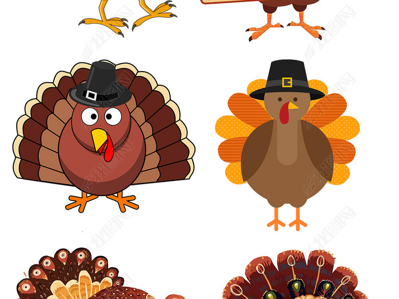 可爱火鸡元素合集卡通手绘小火鸡PNG图片下载psd素材-动物-我图网