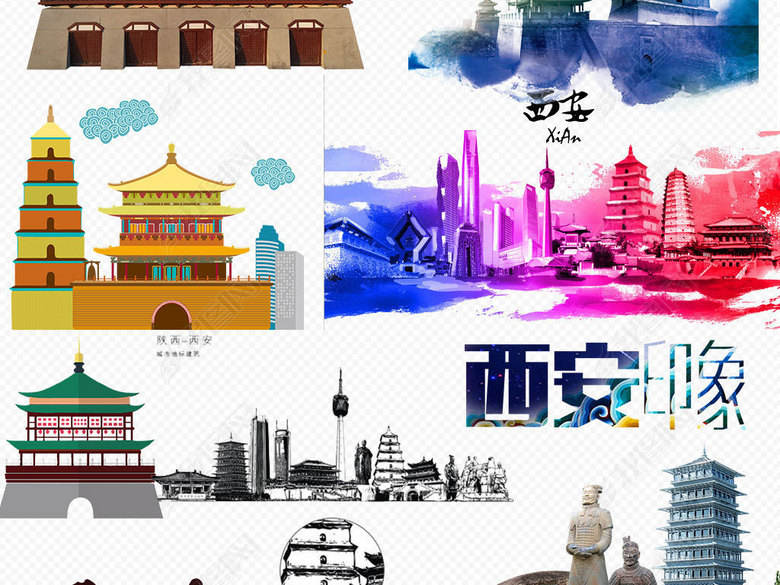西安旅游古迹建筑背景png海报素材图片下载p