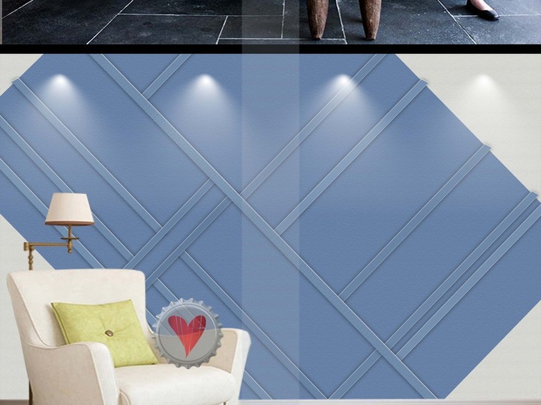 北欧抽象素雅几何图案立体线条电视背景墙(图