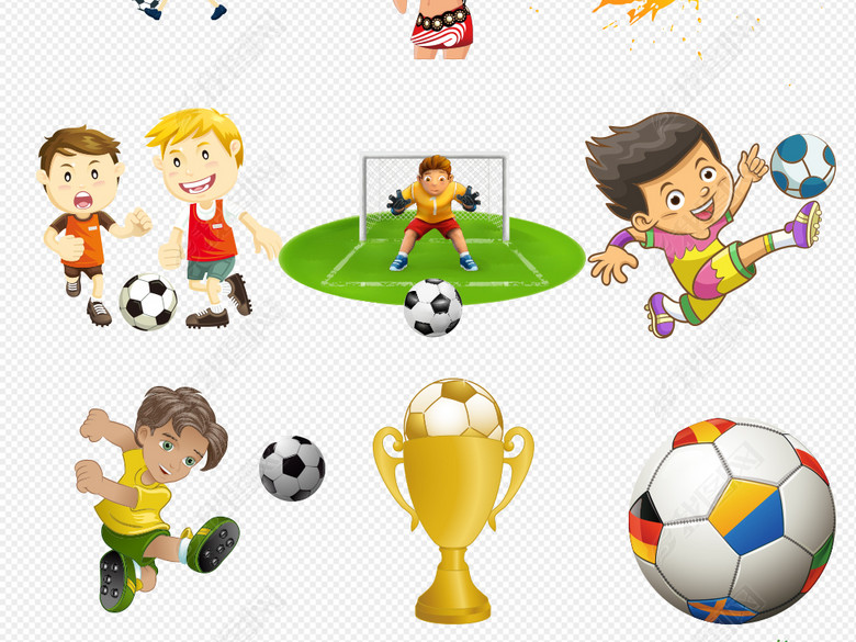 卡通踢足球运动人物png海报素材图片下载png