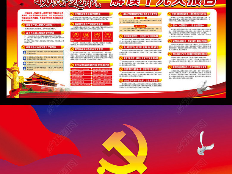 解读十九大报告重点内容宣传栏矢量模版图片(
