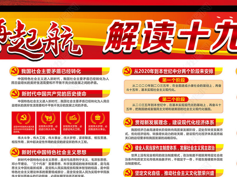 解读十九大报告重点内容宣传栏矢量模版图片(