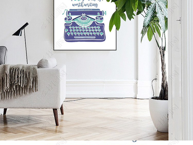 桔色浅蓝色英文字母电话机图案装饰画