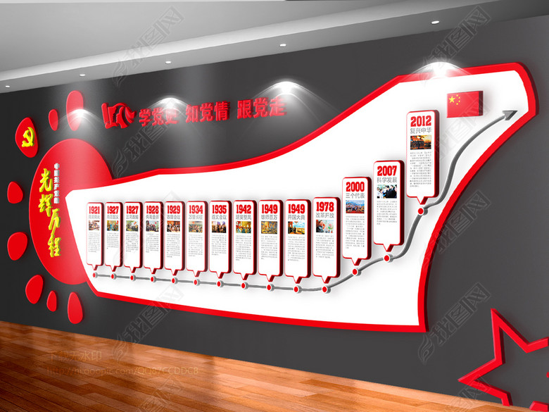 船形党的光辉历程党史活动室党建文化墙图片下