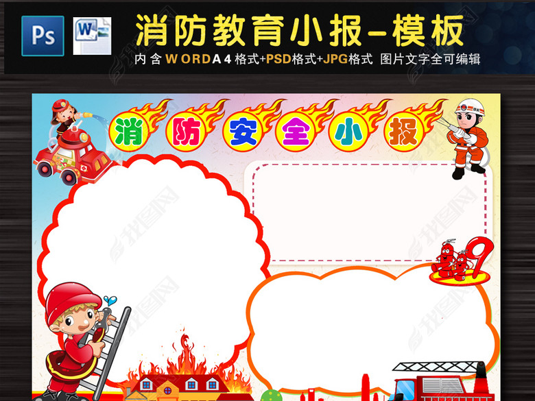 校园消防安全知识小报海报防火小报手抄报图片