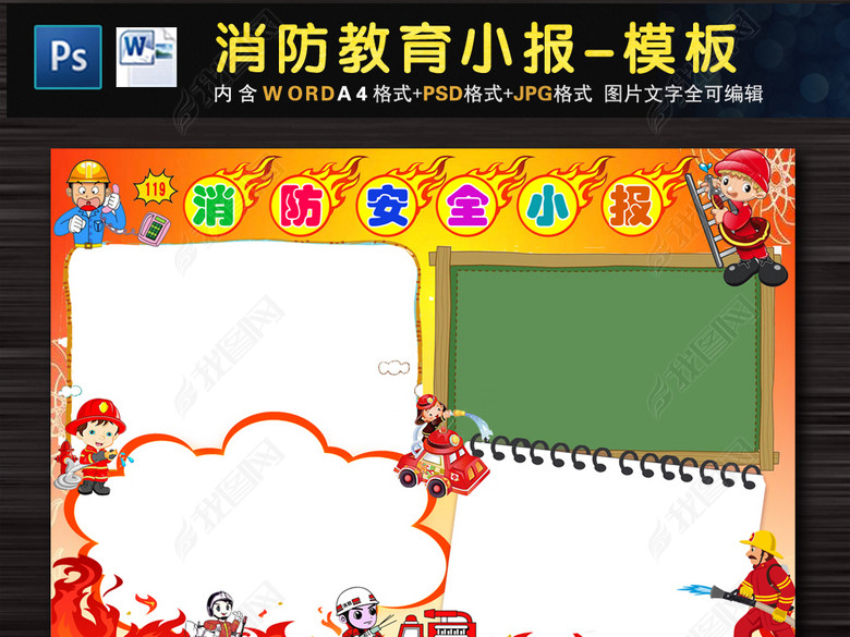 小学生消防安全知识小报海报防火小报手抄报图
