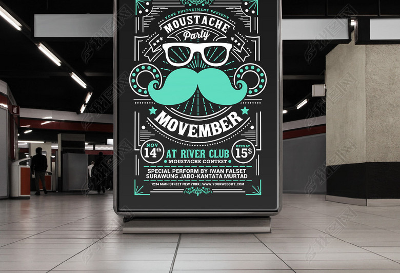 怀旧复古手绘大胡子酒吧俱乐部烤肉店创意海报