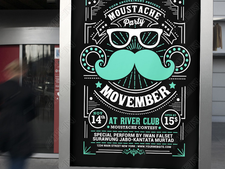 怀旧复古手绘大胡子酒吧俱乐部烤肉店创意海报