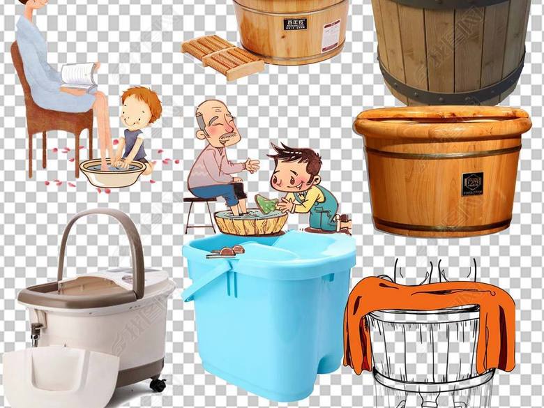 60浴筐足浴木桶洗脚桶PNG透明素材图片下载