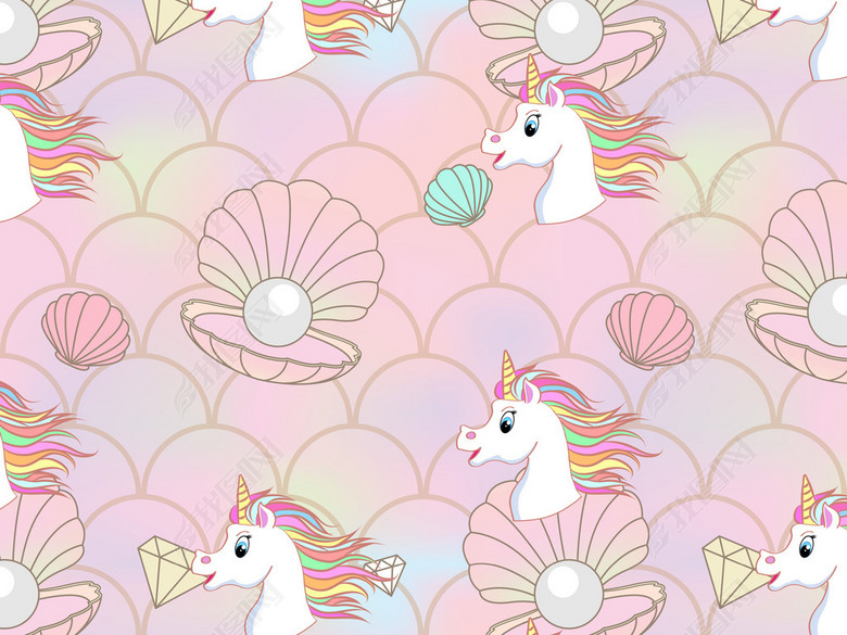 卡通独角兽珍珠家纺印花图片下载ai素材-卡通