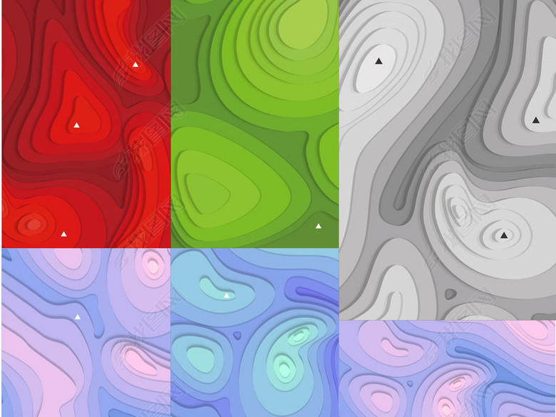 等高线地形地势彩虹同心圆地图地理色彩放射图
