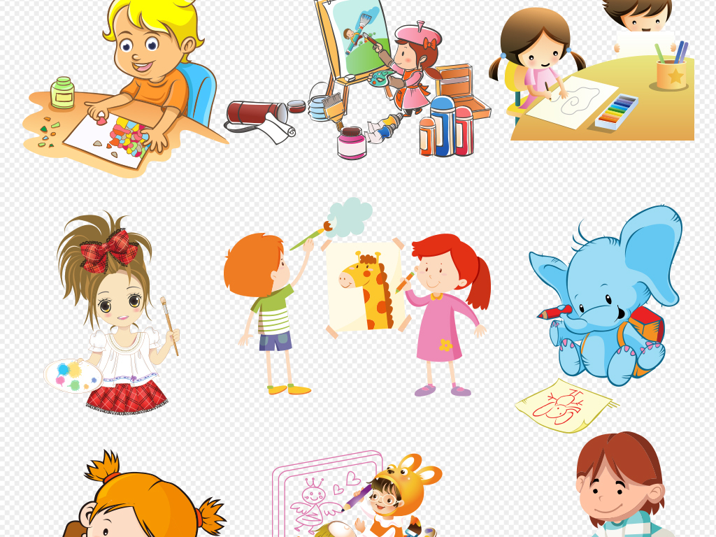 卡通儿童学习画画美术png设计素材下载