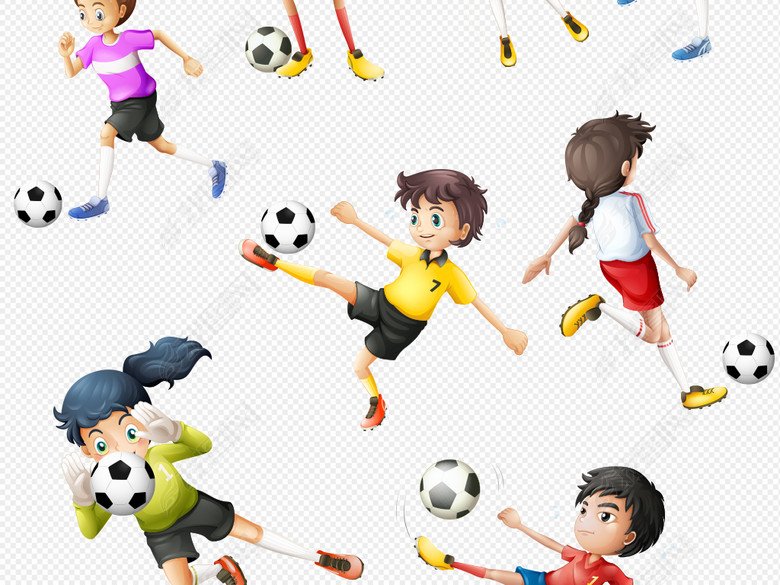 卡通运动儿童小学生踢足球打篮球跳绳素材图片