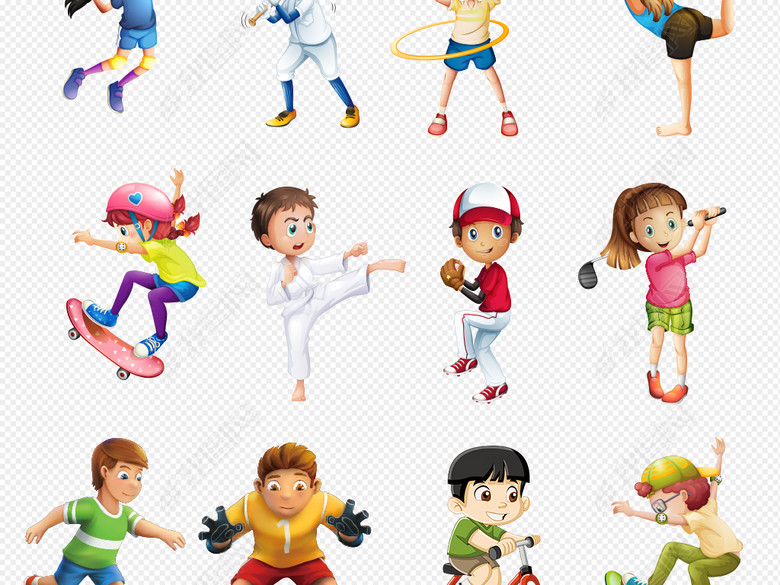 卡通运动儿童小学生踢足球打篮球跳绳素材图片