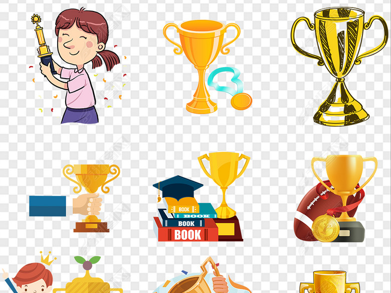 卡通颁奖典礼奖杯冠军奖杯奖牌徽章背景元素图