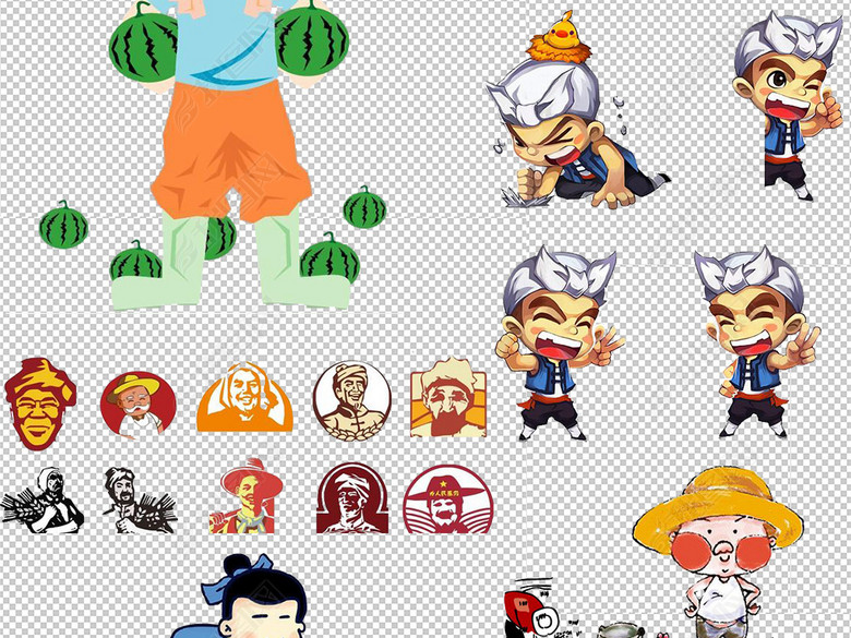 卡通农民伯伯秋季丰收农民光盘行动透明素材图