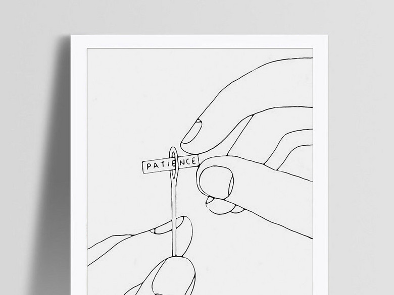 穿针引线耐心欧式黑白英文北欧简约装饰画(图