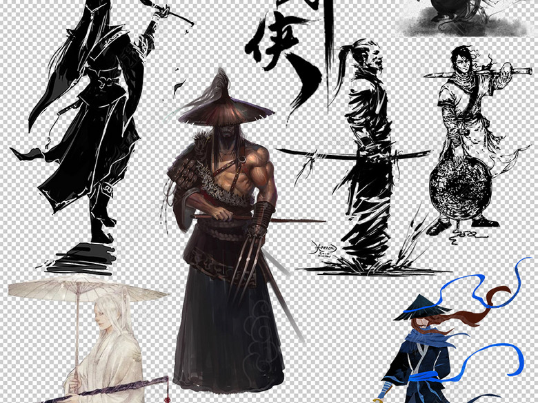 武侠侠客大侠人物游戏中国水墨风PNG素材图