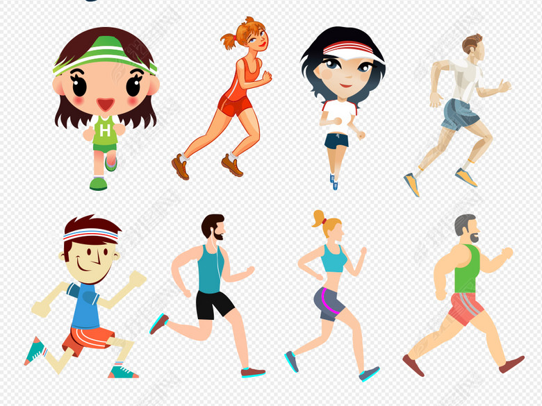 跑步运动卡通人物PNG透明背景素材图片下载