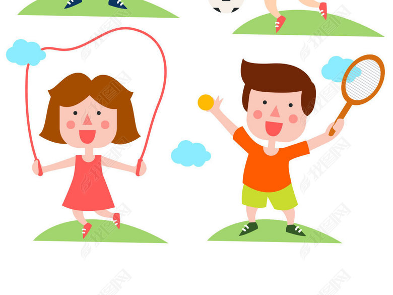 卡通可爱小学生儿童人物体育运动矢量图图片下