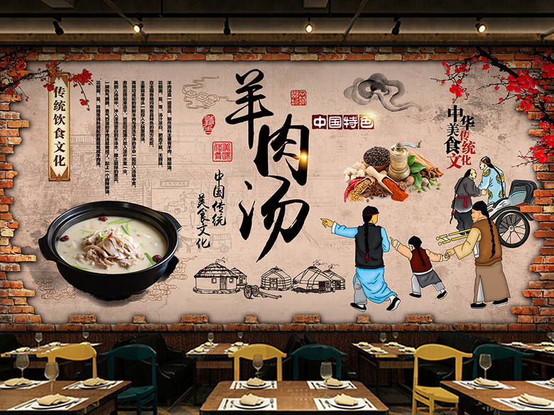 中华美食正宗羊肉汤背景墙(图片编号:17147722)_酒吧|KTV装饰背景墙_我图网