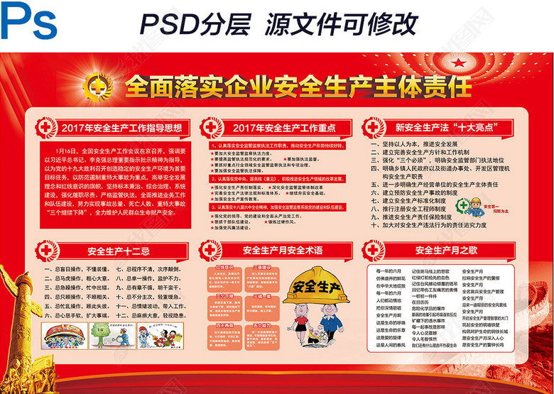 全面落实企业安全生产主体责任展板围挡PS图