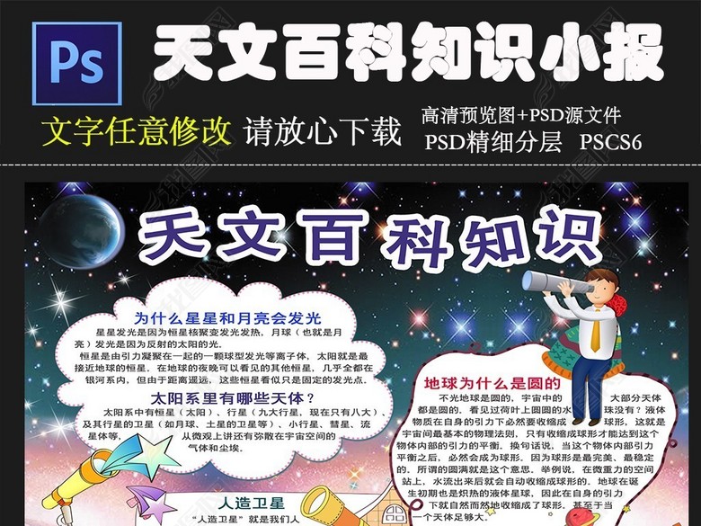 天文百科知识小报图片下载psd素材-科学手抄报