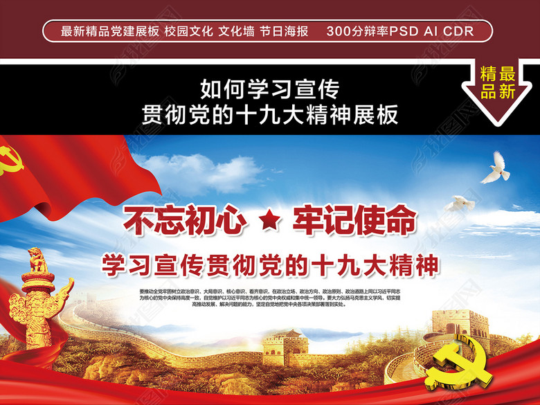 宣传贯彻党的十九大精神主题标语党建展板(图