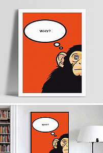 WHY为什么英文单词大猩猩北欧手绘装饰画图