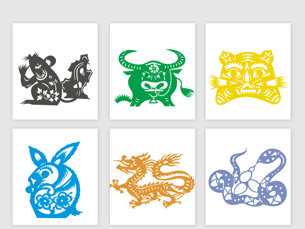 彩色十二生肖剪纸矢量素材图片设计_高清其他