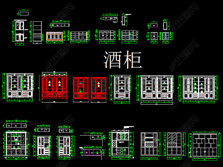 CAD整木家具设计图纸柜子博古架酒柜衣柜(图