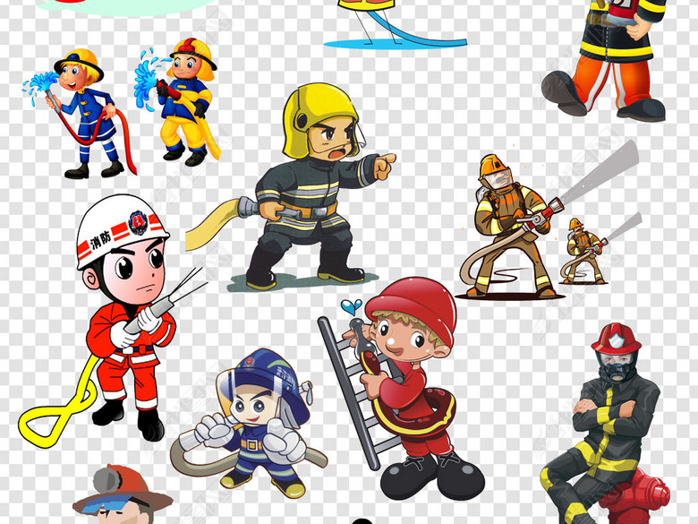 卡通消防员消防安全灭火救灾png海报素材图片