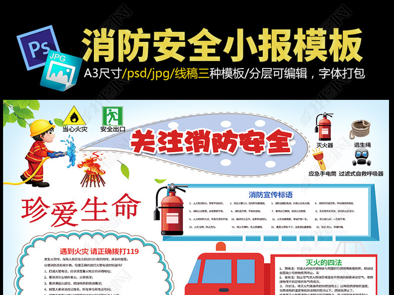 消防安全小报珍爱生命防火防灾电子手抄报图片