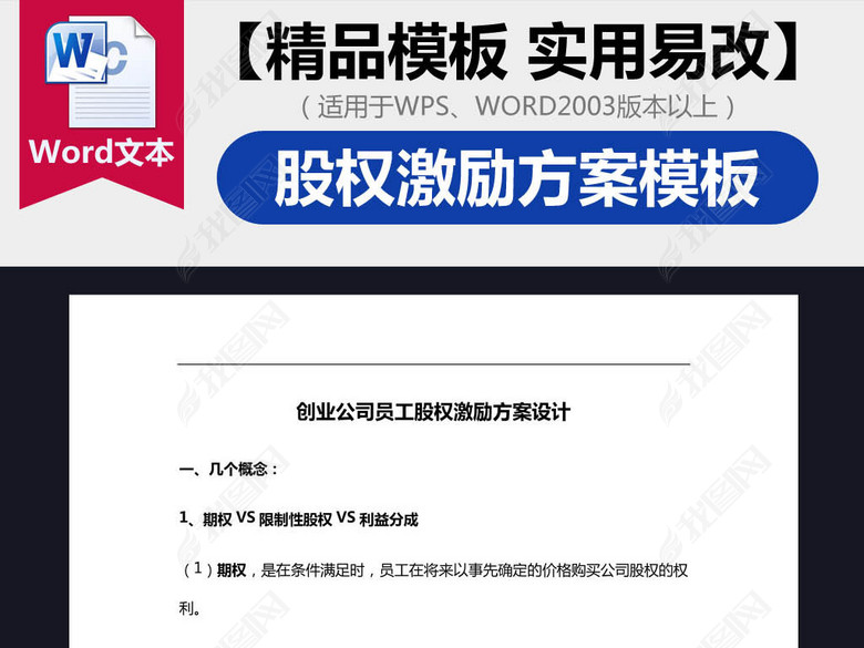 创业公司员工股权激励方案word模板图片下载
