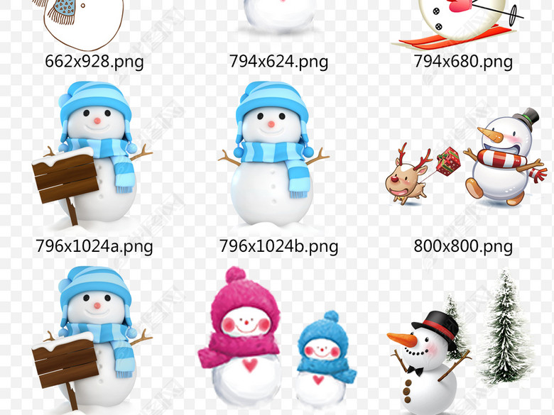 手绘卡通雪人圣诞节冬天下雪PNG素材图片下