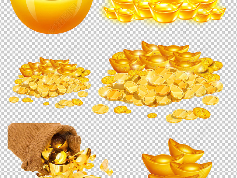 金元宝金币财经硬币金子红包福袋png素材图片