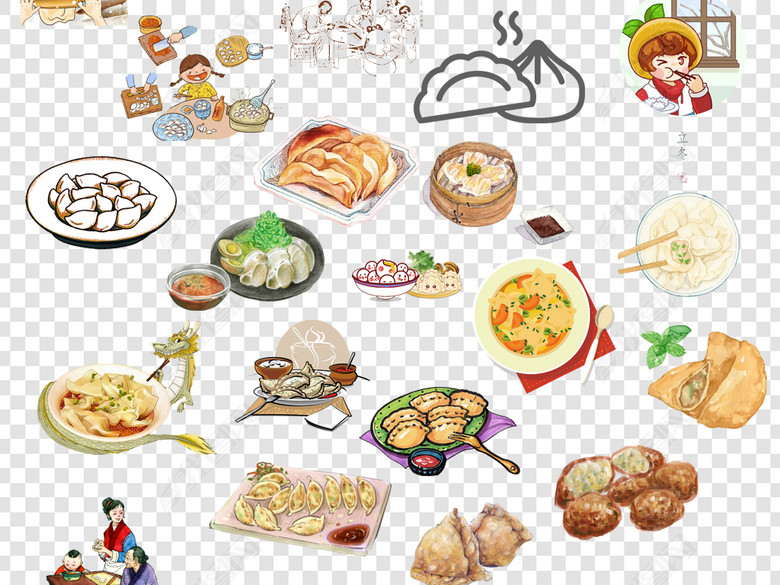 卡通手绘饺子水饺主食png海报素材图片下载p