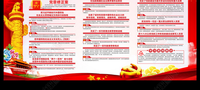 全套学习十九大新党章修改内容党建展板(图片