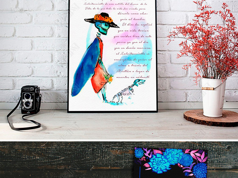 炫彩水彩花鸟卡片背景墨西哥风情设计元素图片